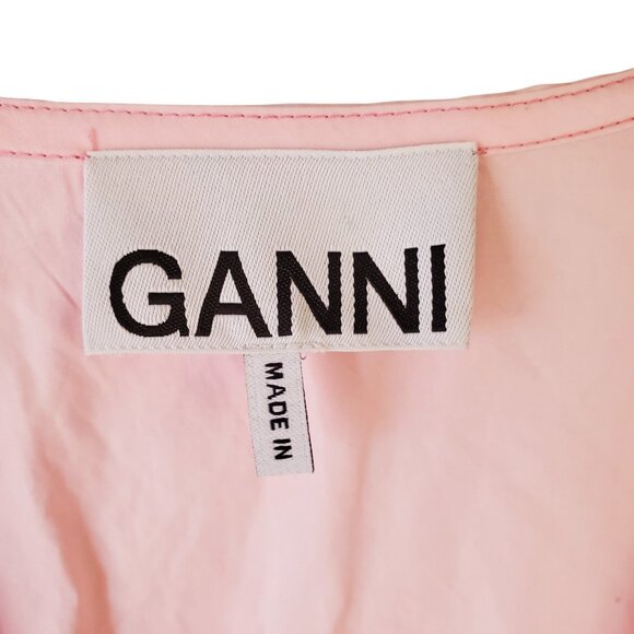 GANNI Vintage Ruffle Trim Peter Pan Collar Baby Pink Cotton Poplin Blouse Sz M/L - Picture 4 of 13